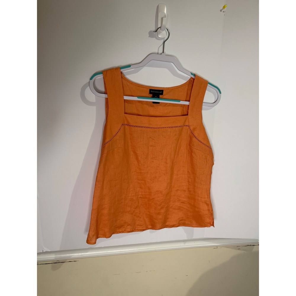Rafaella Women Orange Sherbert Pure Linen Square Neck Tank Top RJH3254 Size 10